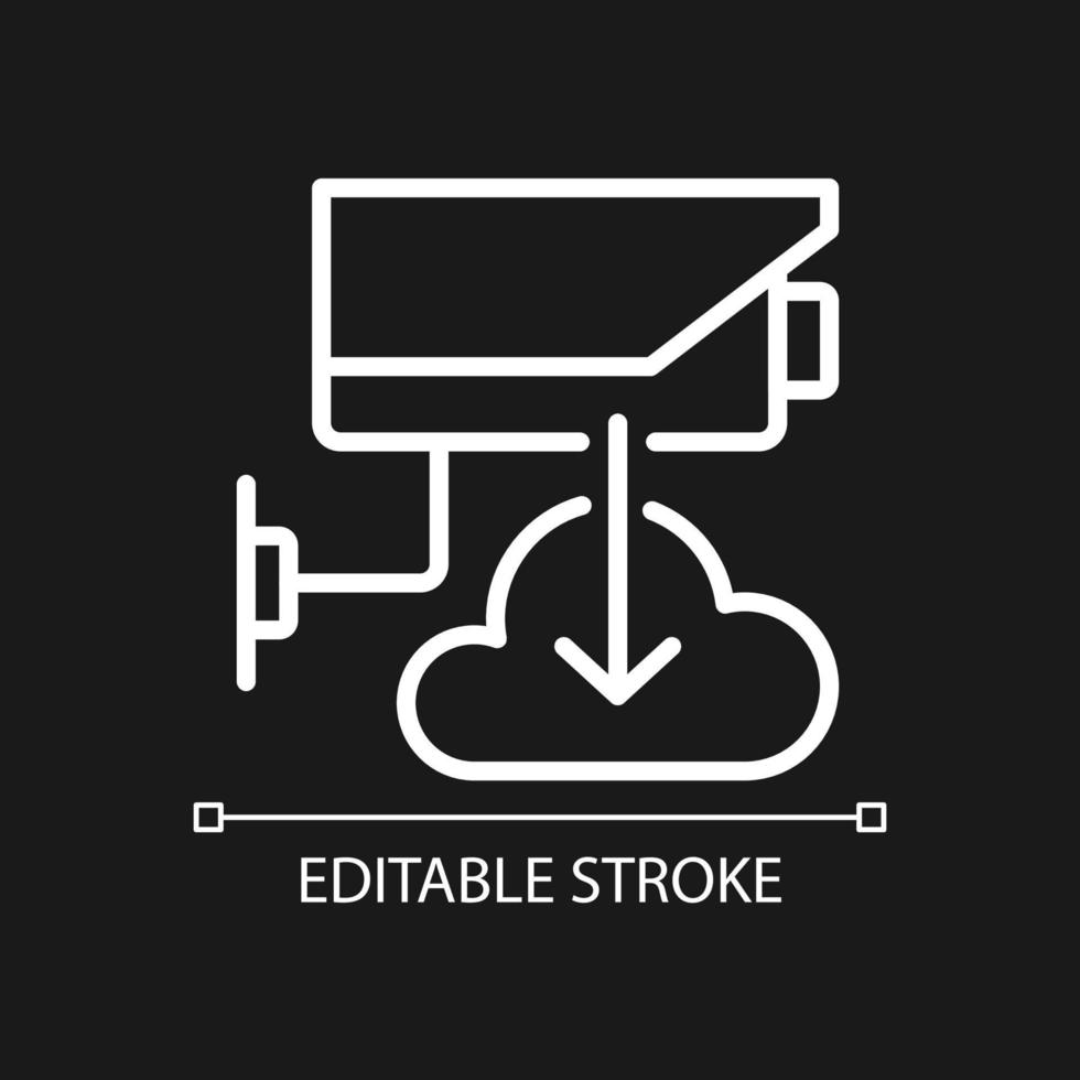 CCTV and phone connection pixel perfect white linear icon for dark theme. Wireless access to recording. Thin line illustration. Isolated symbol for night mode. Editable stroke. vector