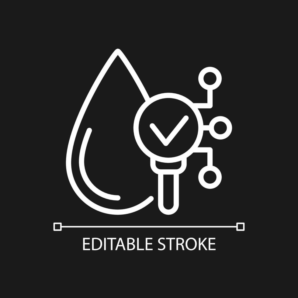 Water safety pixel perfect white linear icon for dark theme. Liquid proof technology. Internet of Things. Thin line illustration. Isolated symbol for night mode. Editable stroke. vector