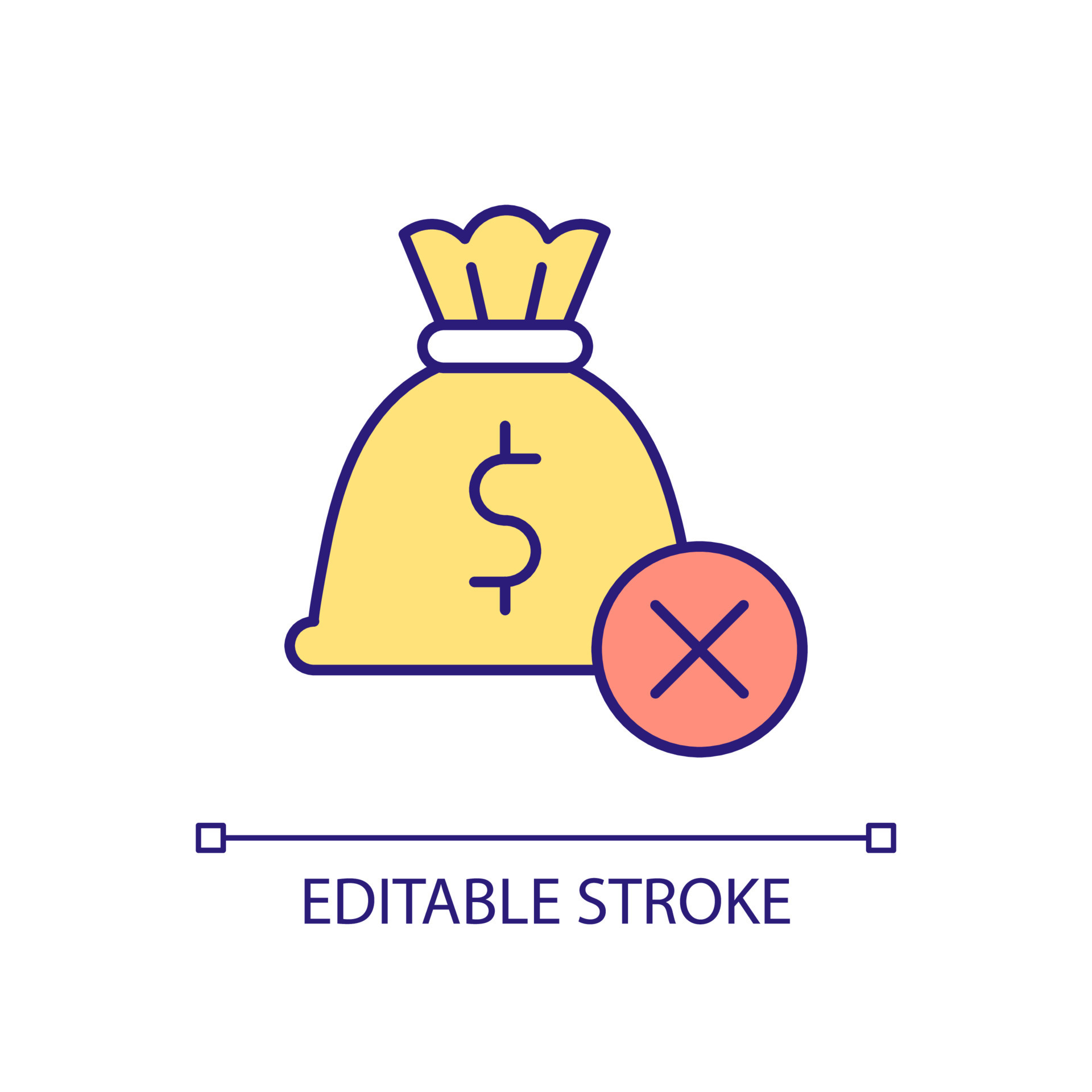 sin icono de color rgb de dinero. Déficit de presupuesto. falta de