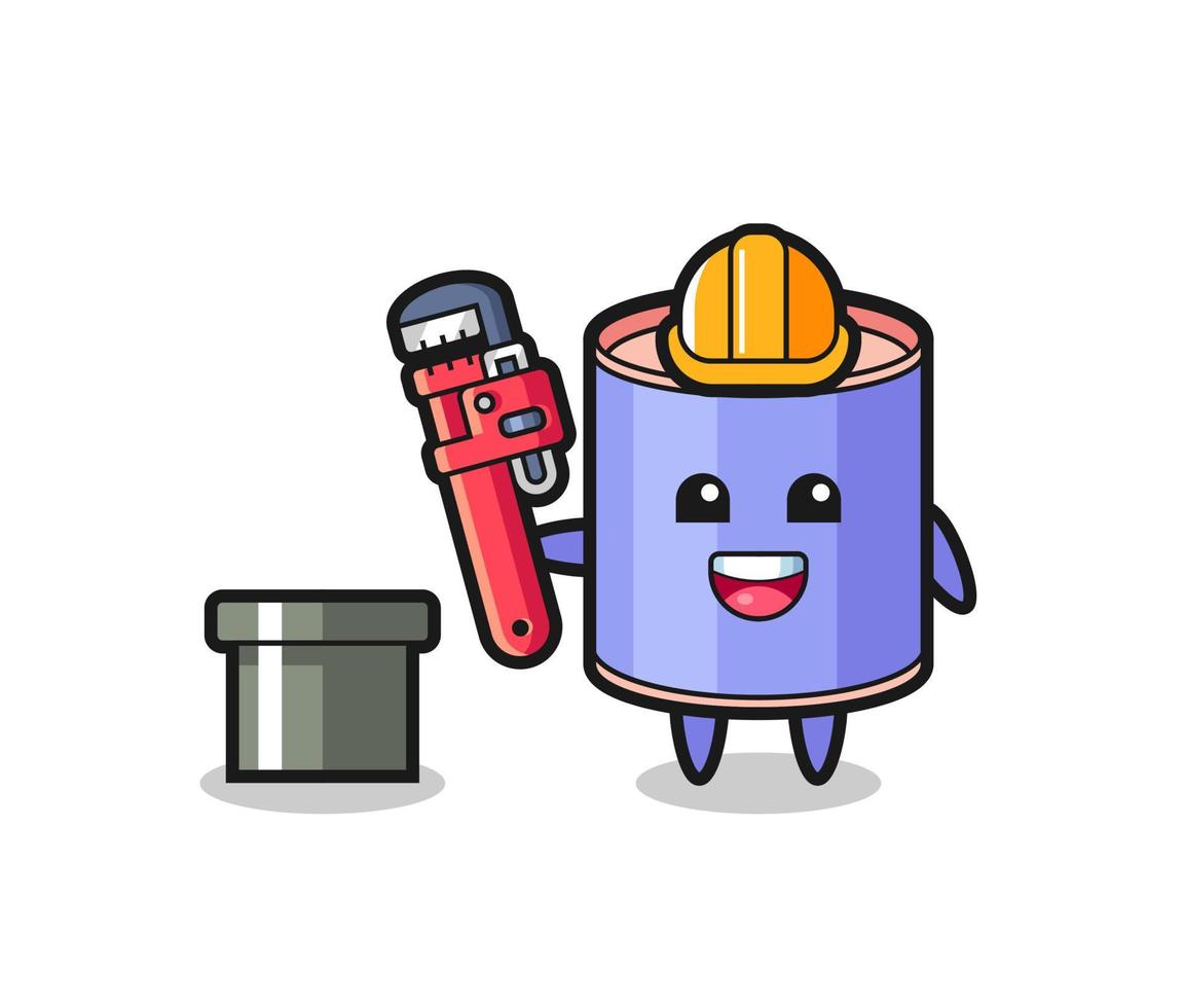 Character Illustration of cylinder piggy bank as a plumber vector