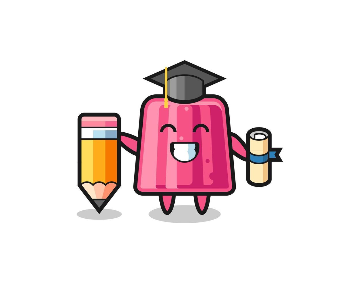 jelly illustration cartoon is graduation with a giant pencil vector