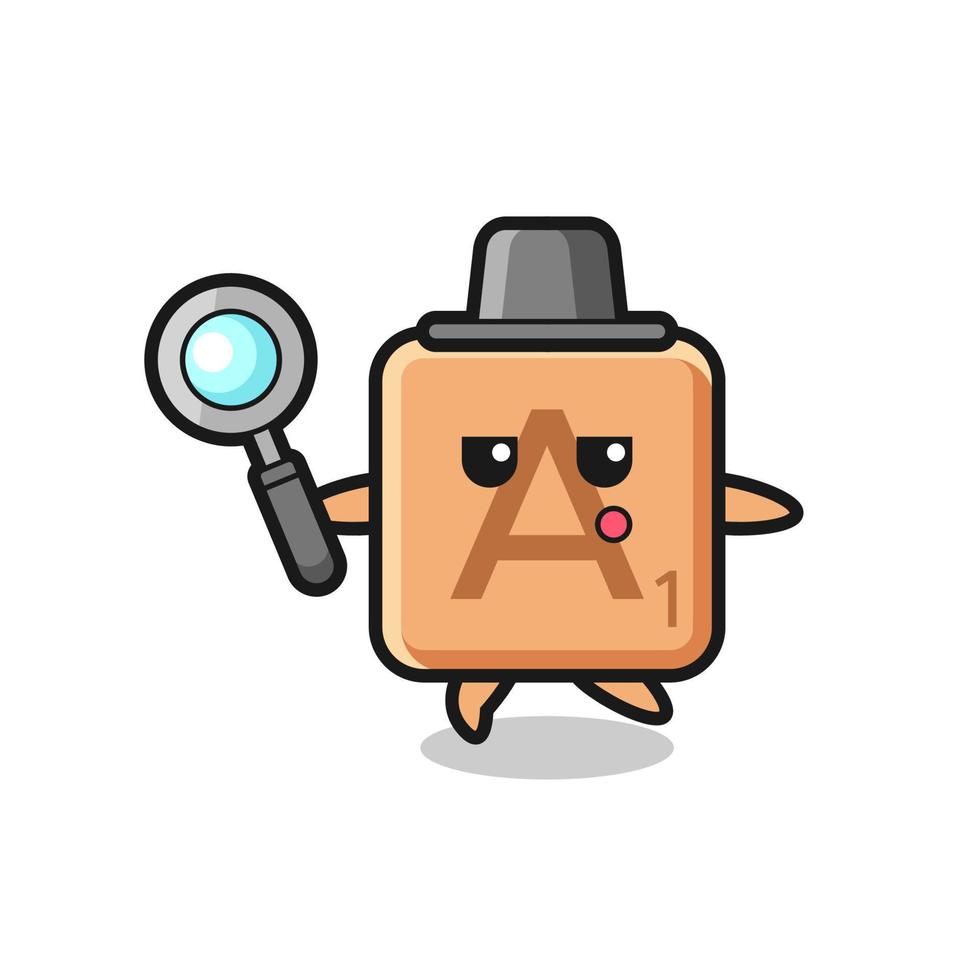 scrabble cartoon character searching with a magnifying glass vector