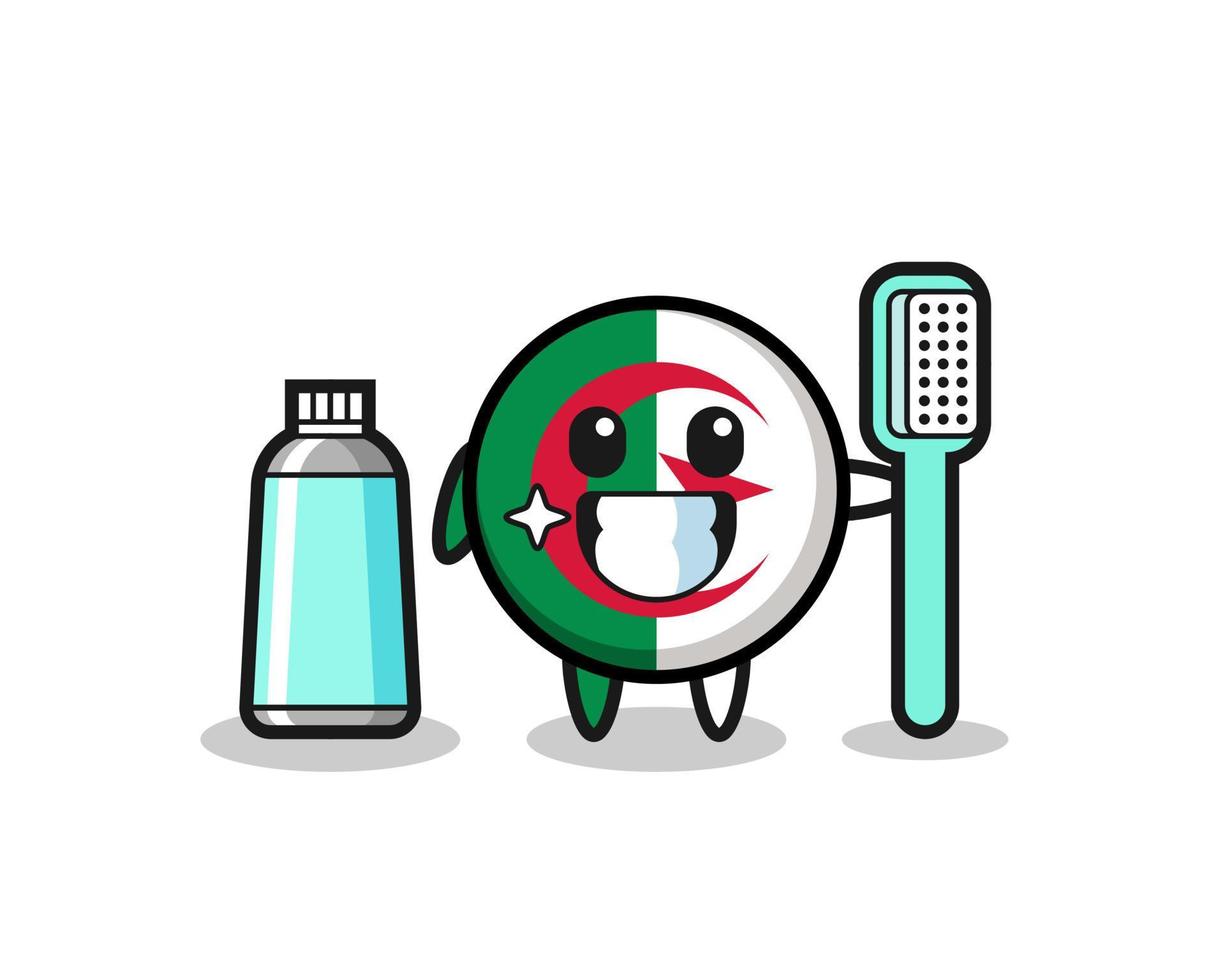 ilustración de mascota de la bandera de argelia con un cepillo de dientes vector