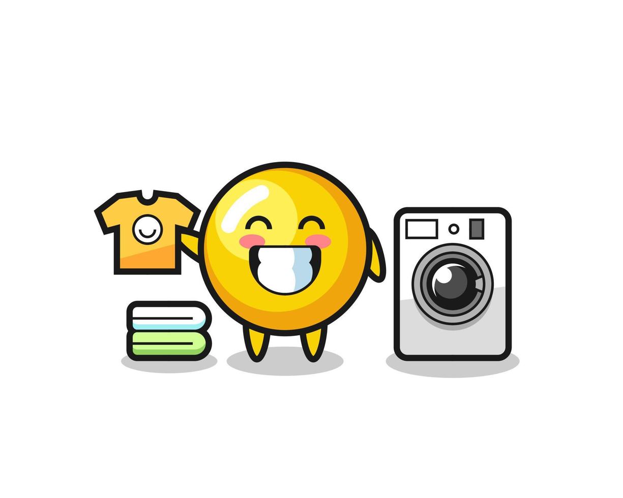 Mascot cartoon of egg yolk with washing machine vector
