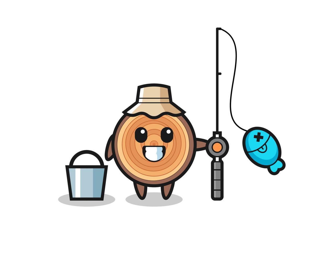 personaje de mascota de grano de madera como pescador vector