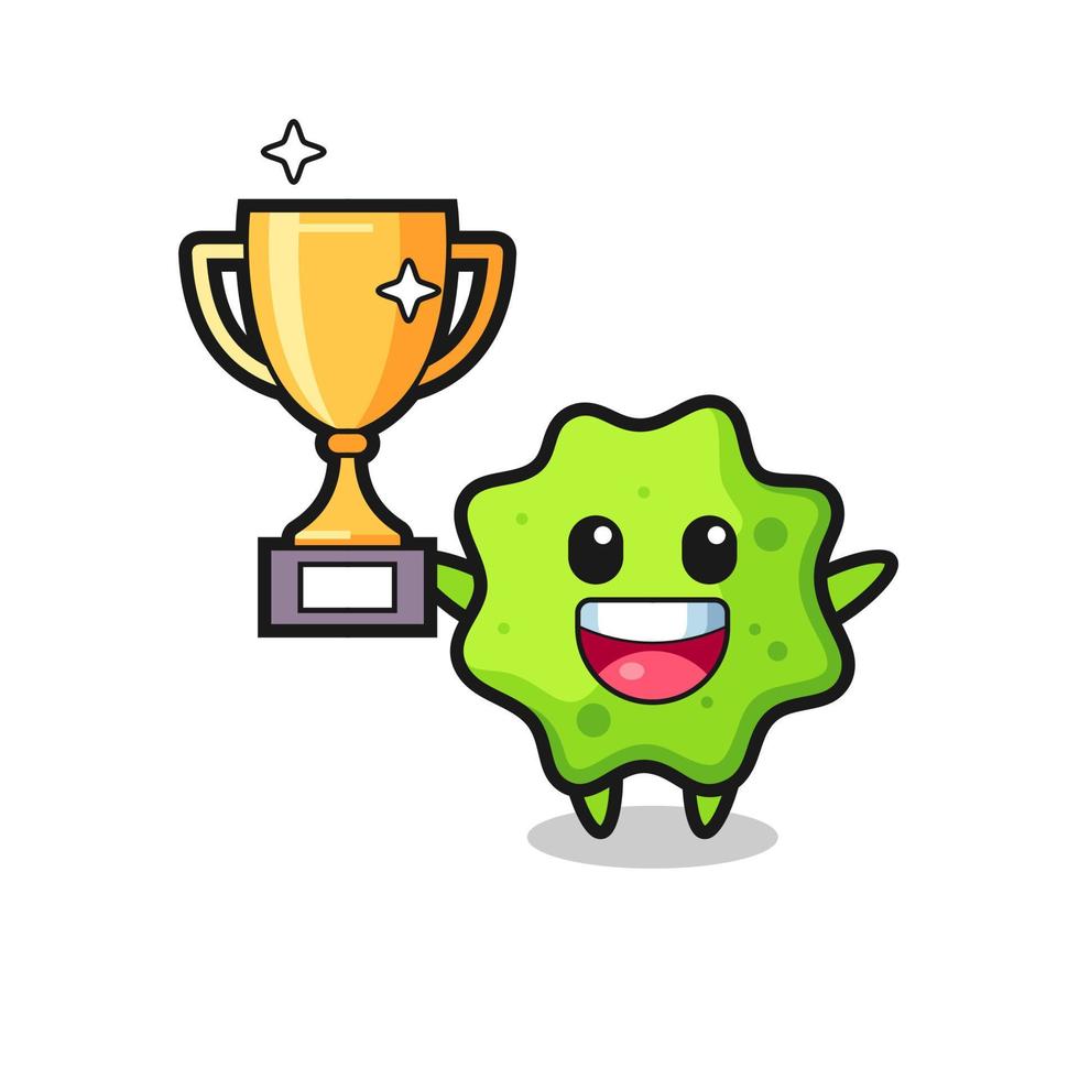 Cartoon Illustration of splat is happy holding up the golden trophy vector