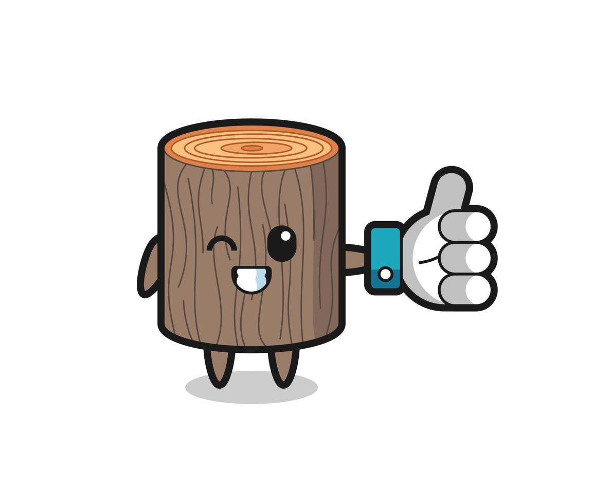 lindo tocón de árbol con símbolo de pulgar hacia arriba en las redes sociales vector