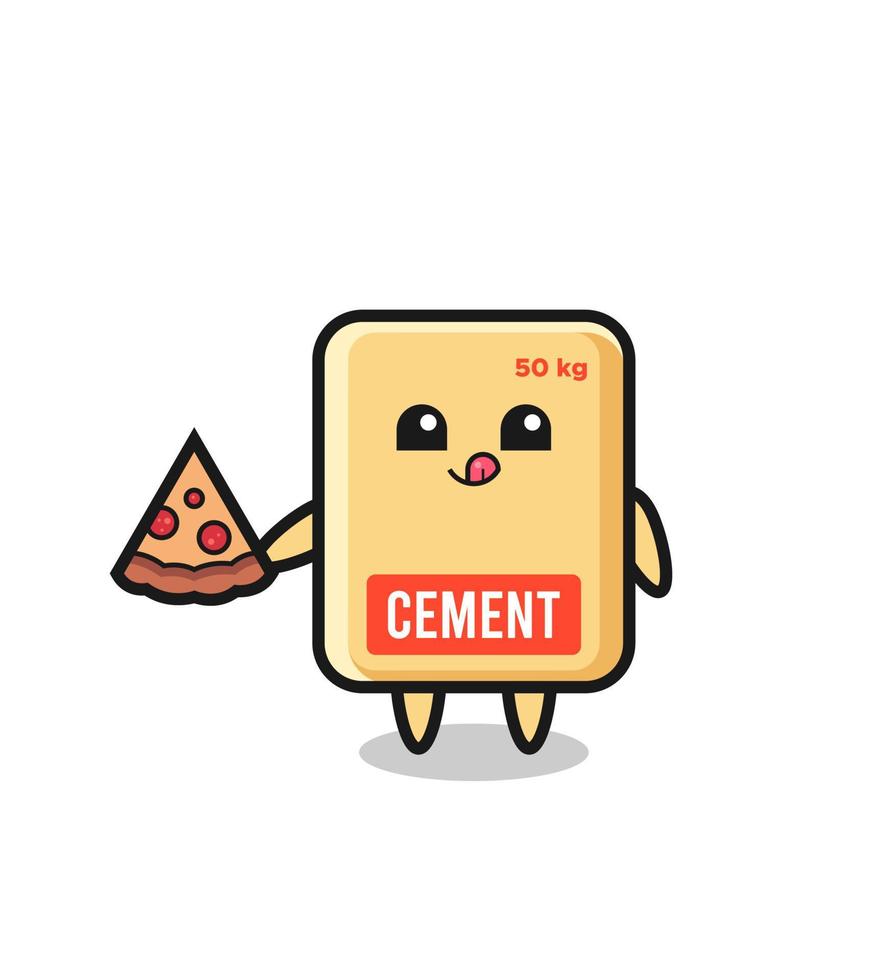 cute cement sack cartoon eating pizza vector