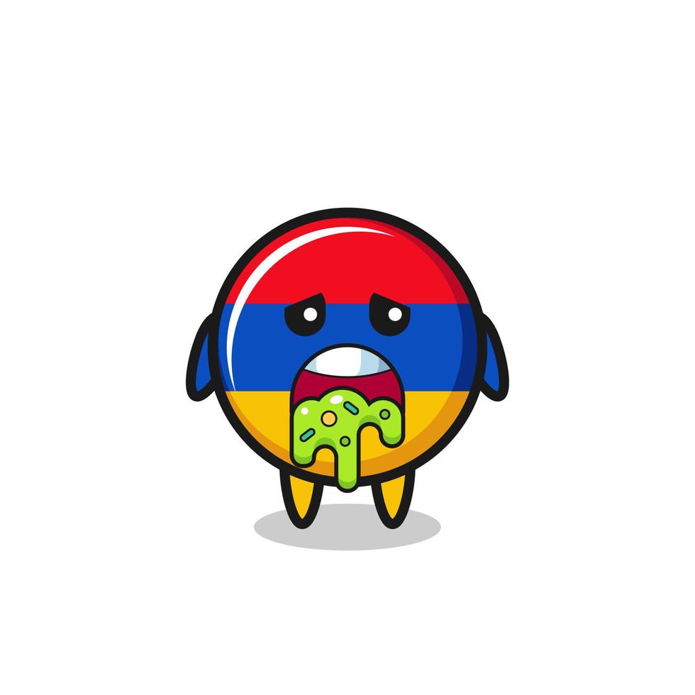 el lindo personaje de la bandera de armenia con vómito vector
