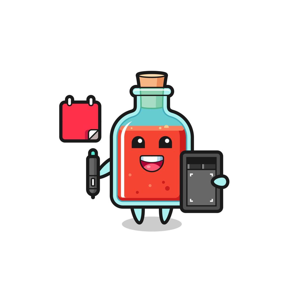 Illustration of square poison bottle mascot as a graphic designer vector