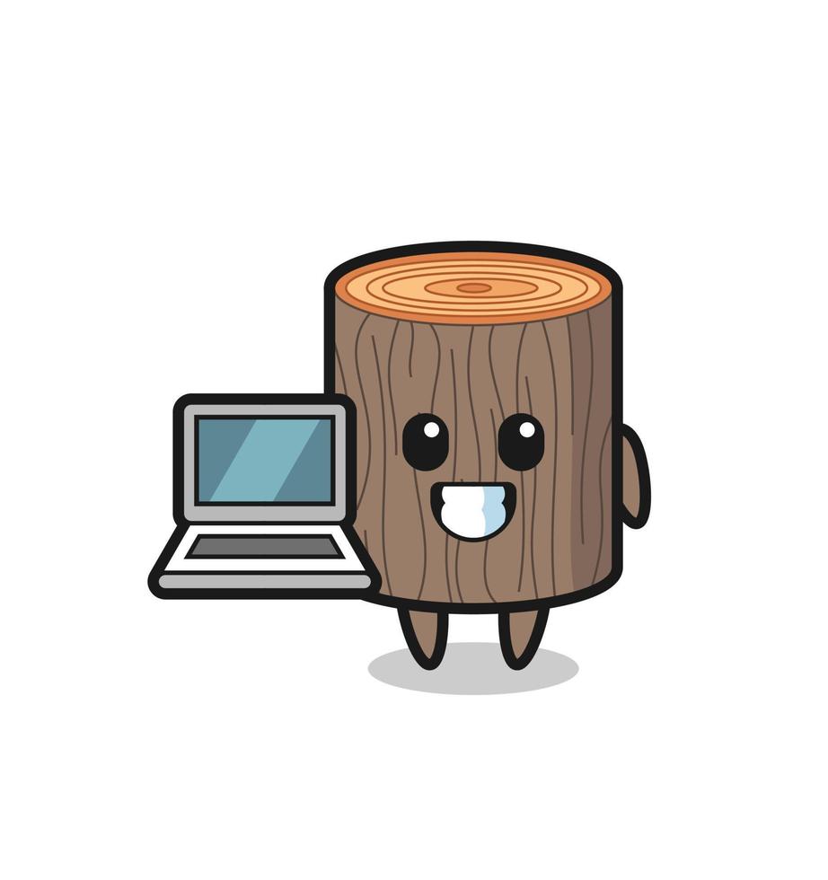 Mascot Illustration of tree stump with a laptop vector