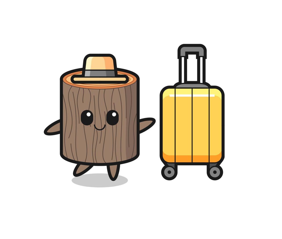 tree stump cartoon illustration with luggage on vacation vector