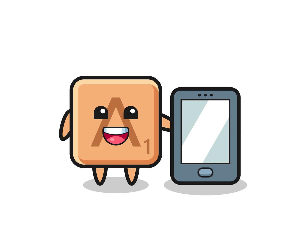 scrabble illustration cartoon holding a smartphone vector