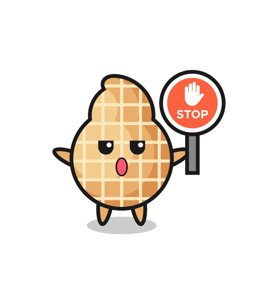 peanut character illustration holding a stop sign vector