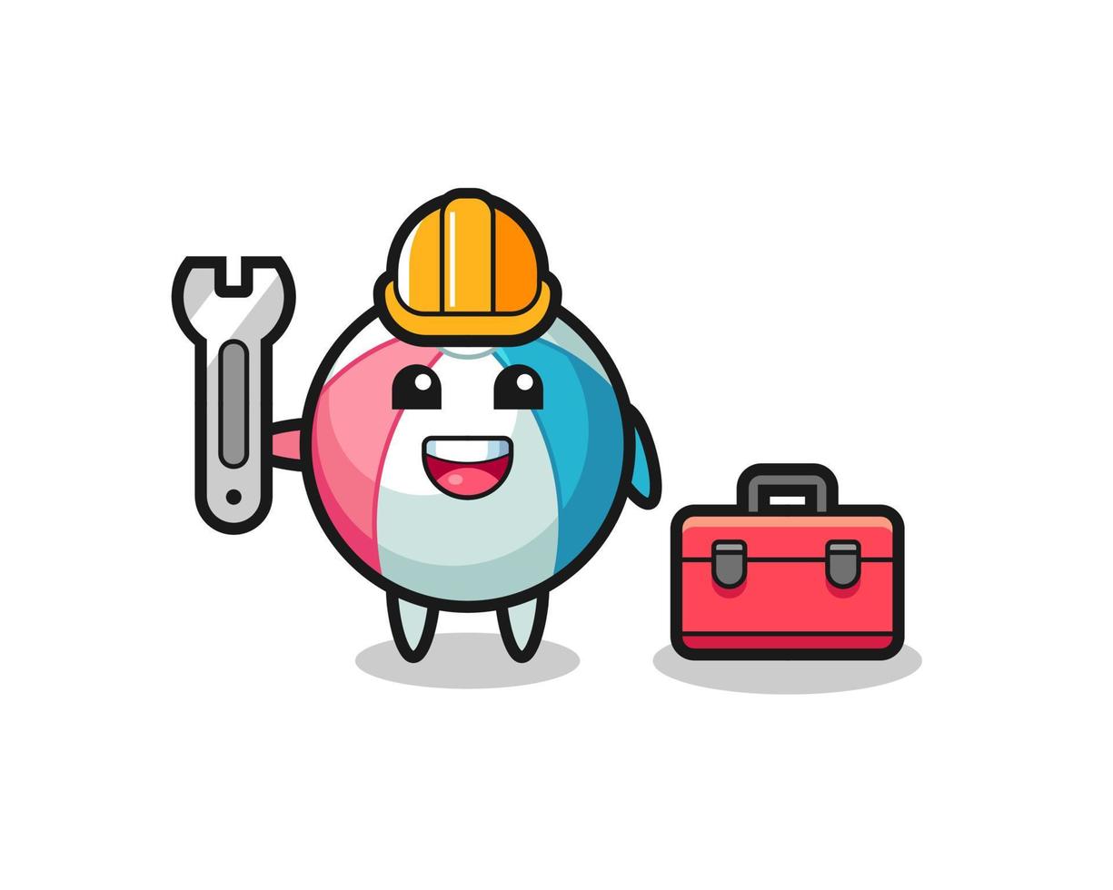 Mascot cartoon of beach ball as a mechanic vector