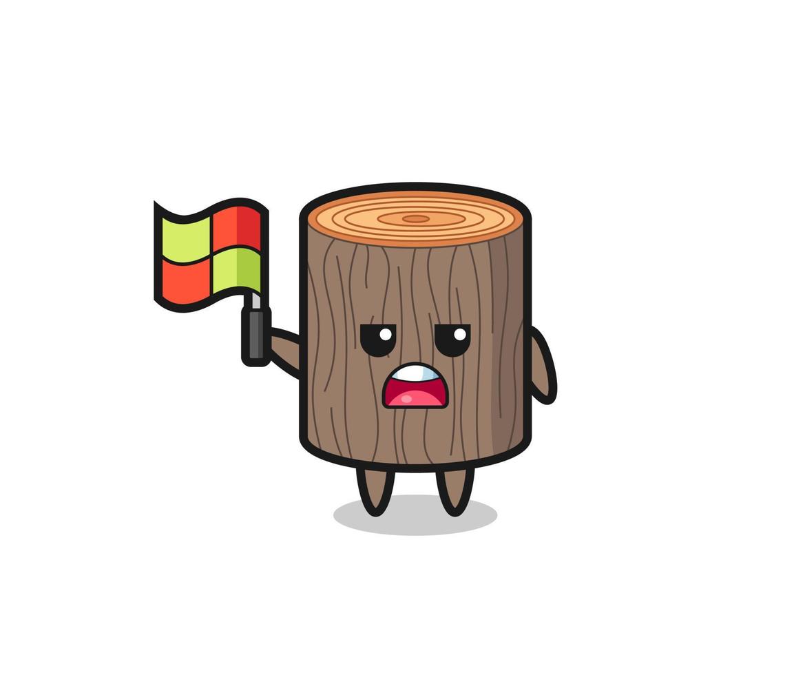 tree stump character as line judge putting the flag up vector