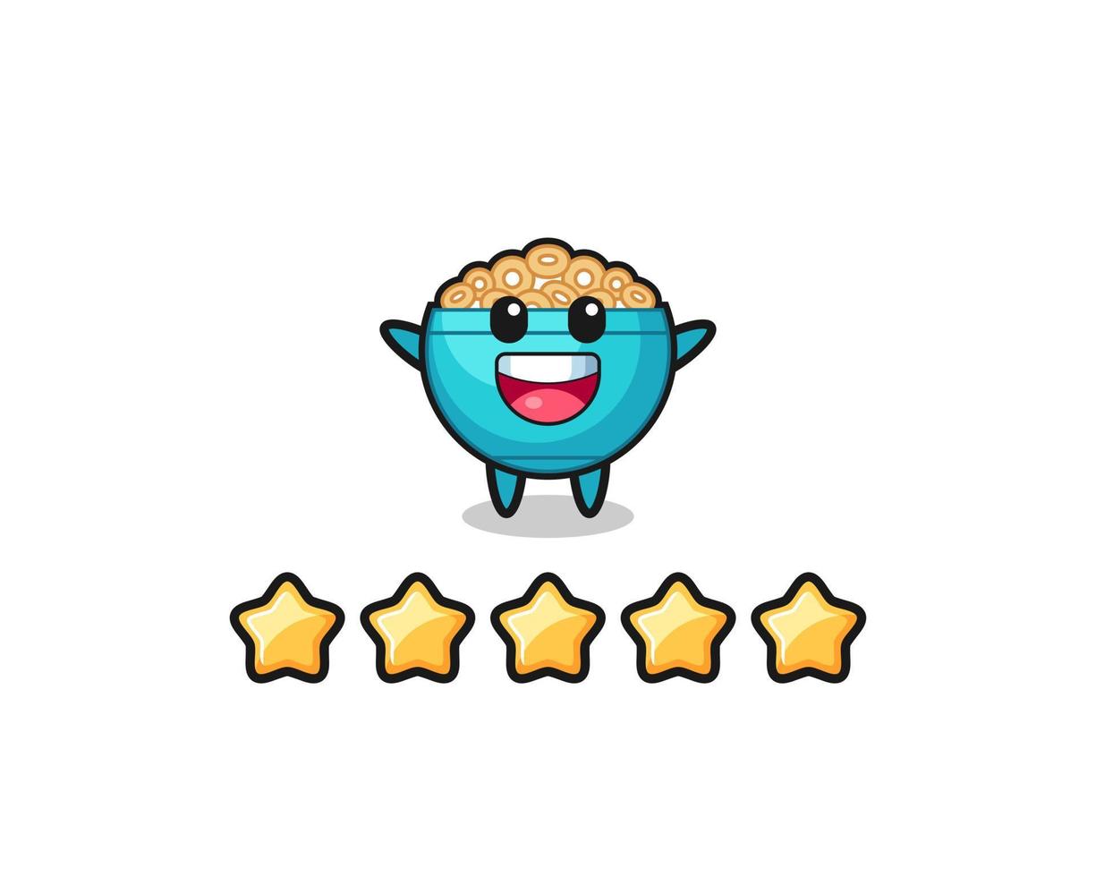 the illustration of customer best rating, cereal bowl cute character with 5 stars vector