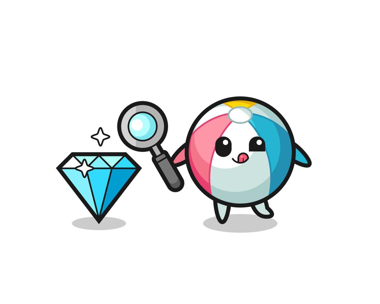 beach ball mascot is checking the authenticity of a diamond vector