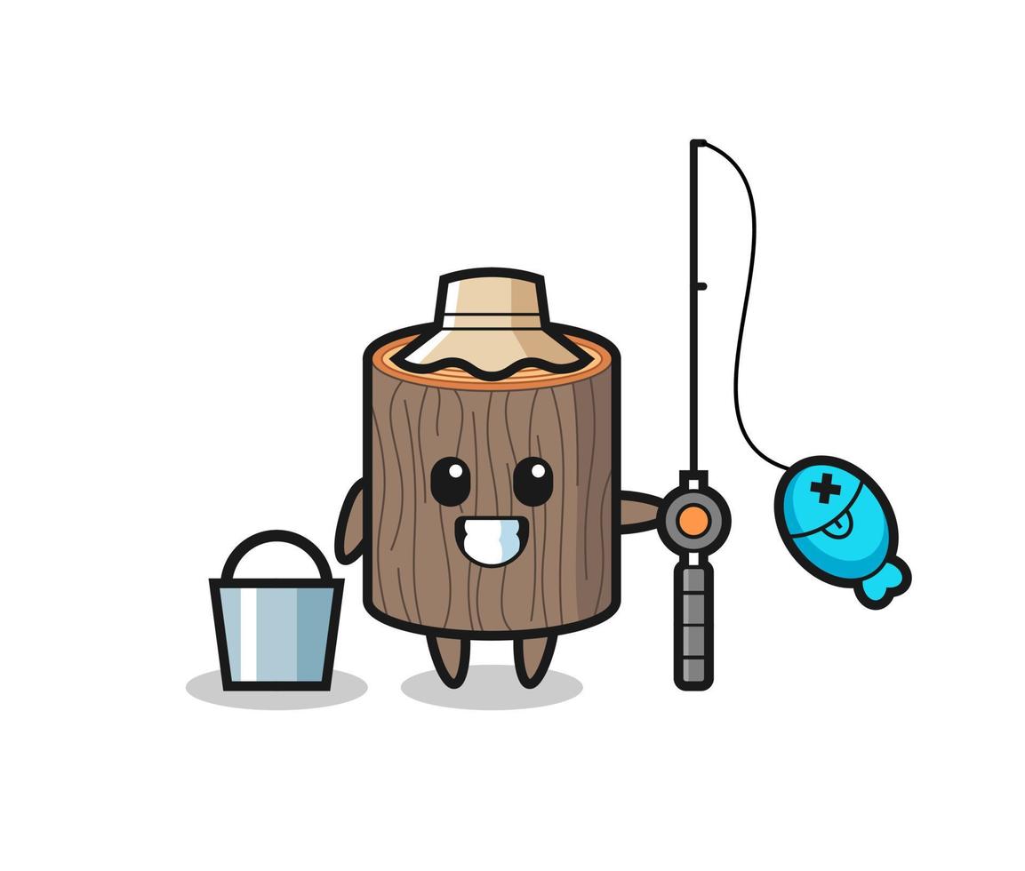 Mascot character of tree stump as a fisherman vector