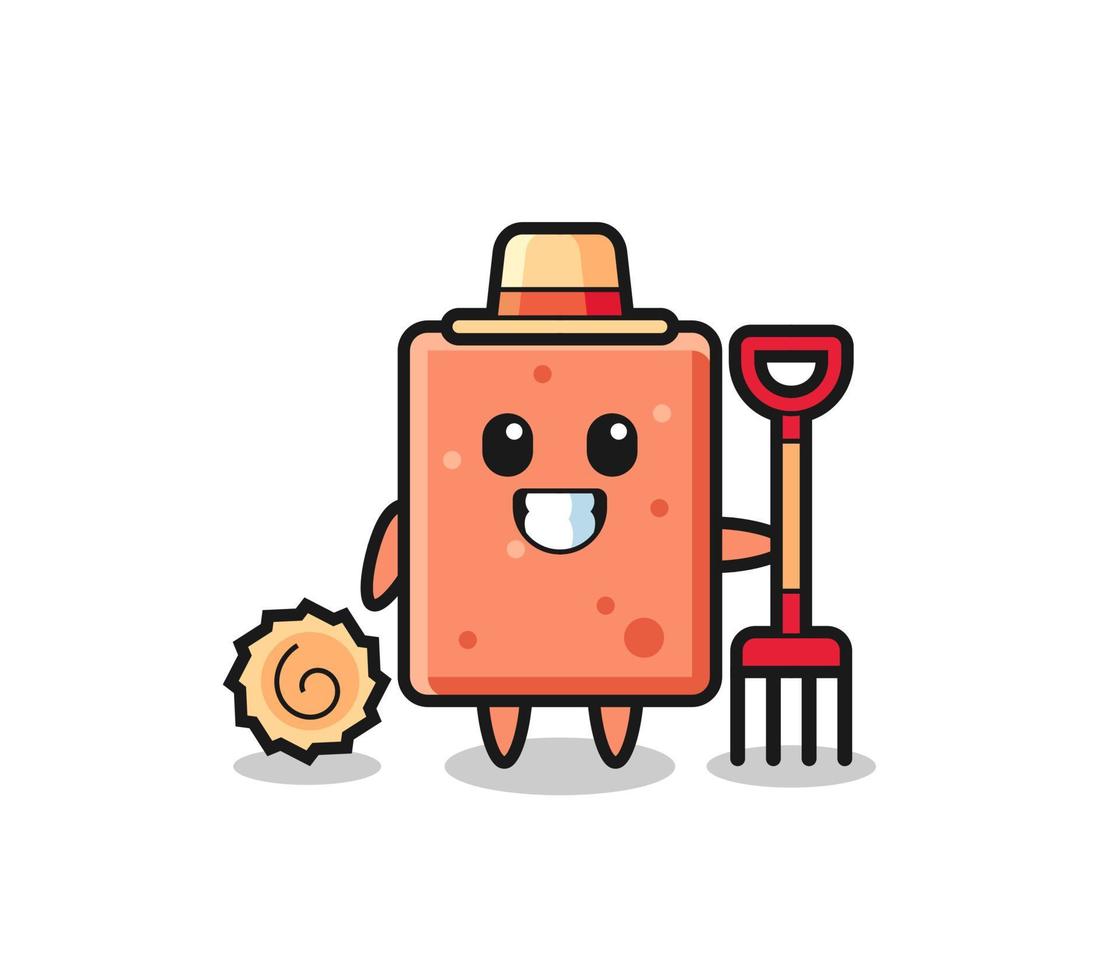 personaje mascota de ladrillo como agricultor vector