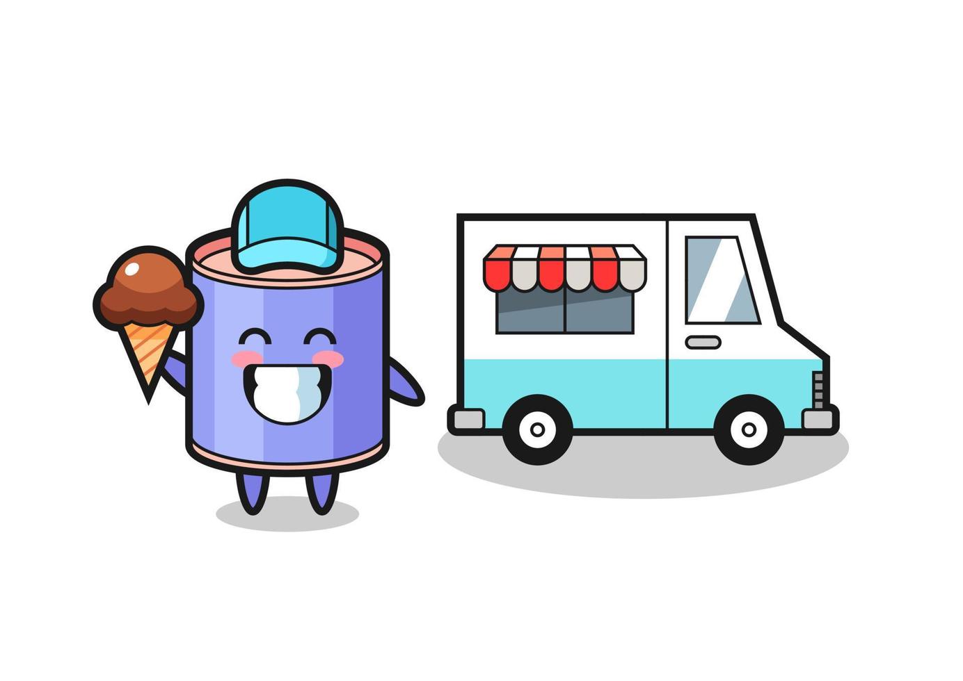 Mascot cartoon of cylinder piggy bank with ice cream truck vector