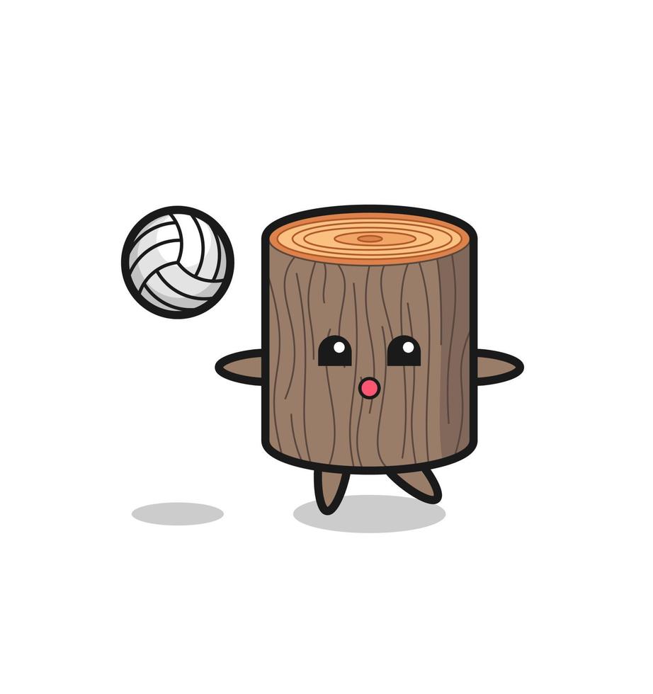 caricatura de personaje de tocón de árbol está jugando voleibol vector