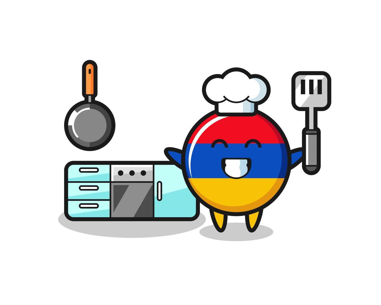 ilustración de personaje de bandera de armenia mientras un chef está cocinando vector