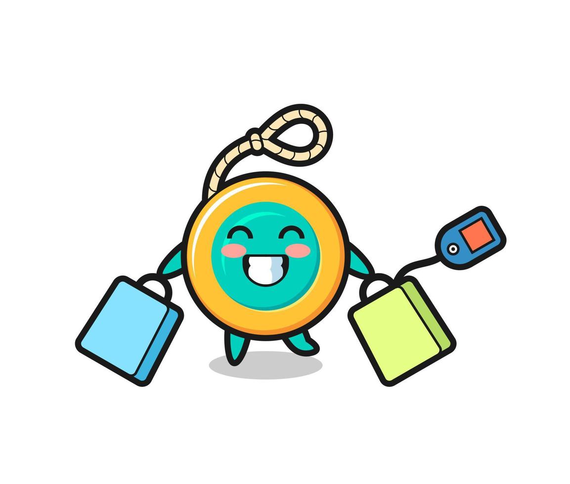 yoyo mascot cartoon holding a shopping bag vector