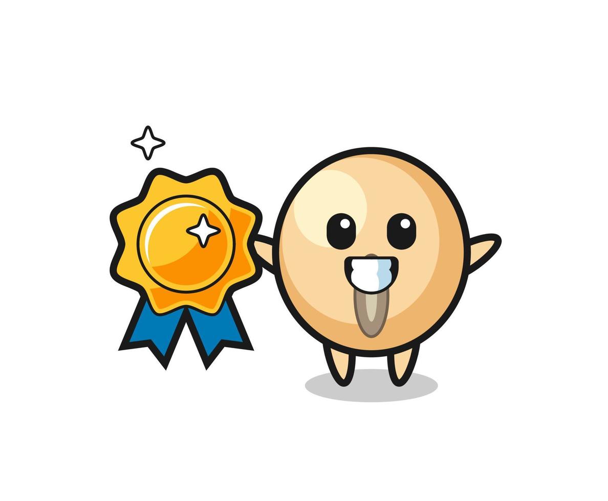 soy bean mascot illustration holding a golden badge vector
