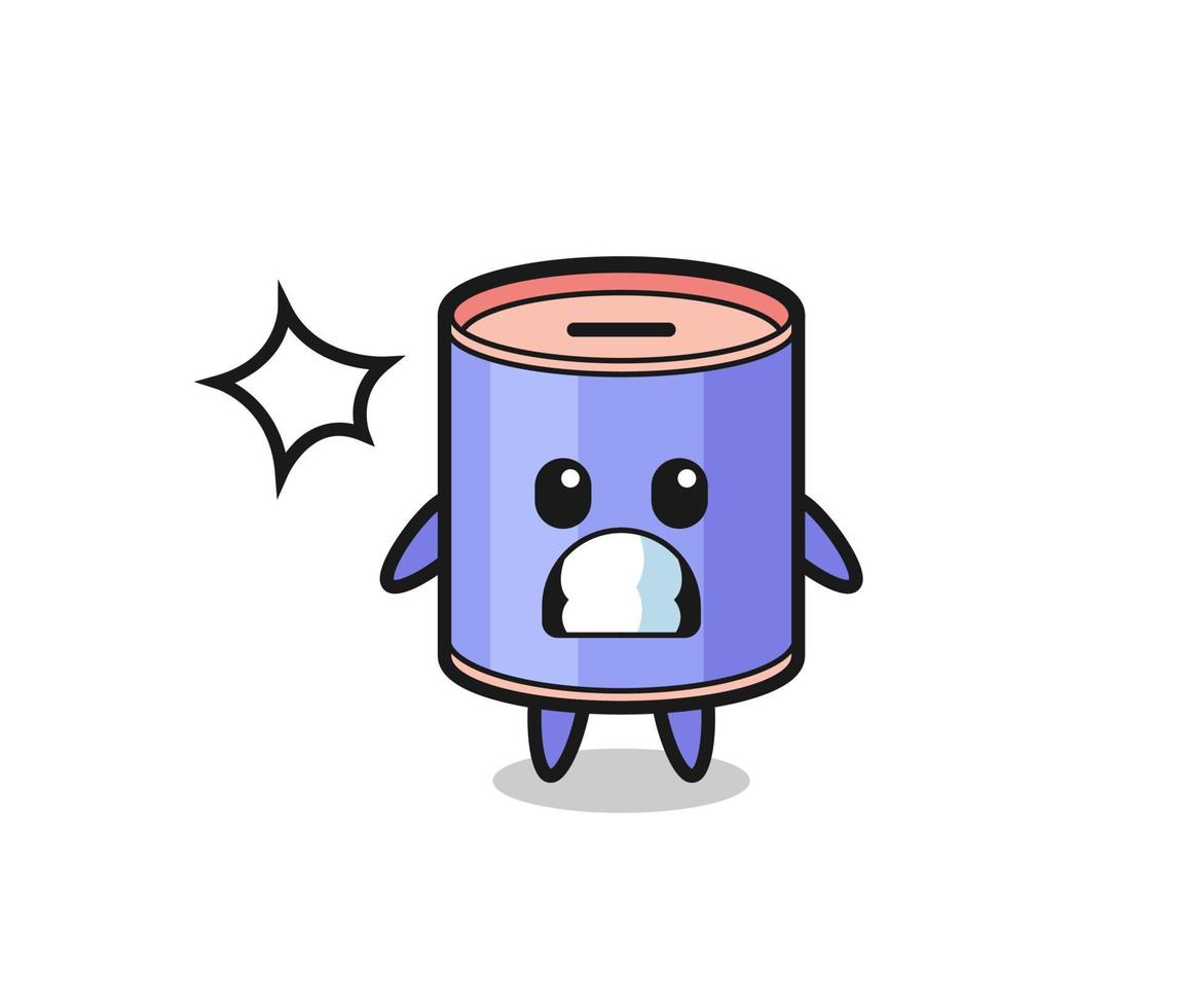 cylinder piggy bank character cartoon with shocked gesture vector