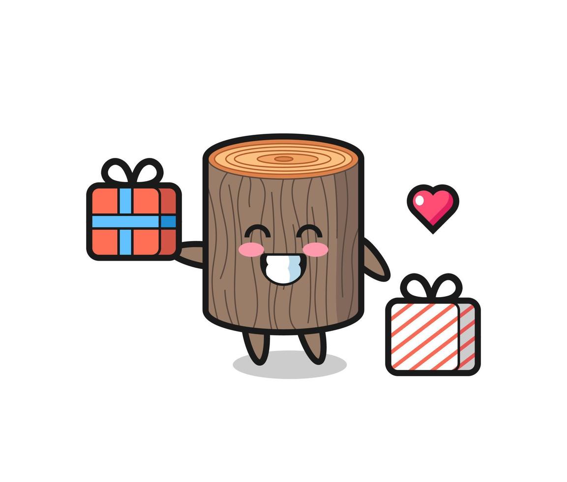 tree stump mascot cartoon giving the gift vector