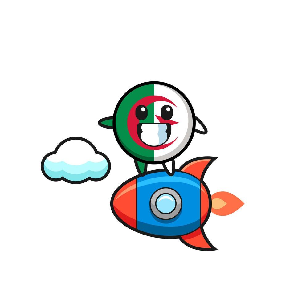 algeria flag mascot character riding a rocket vector