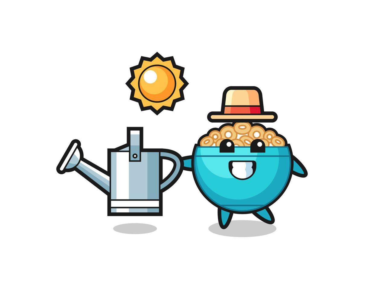 Cartoon character of cereal bowl holding watering can vector