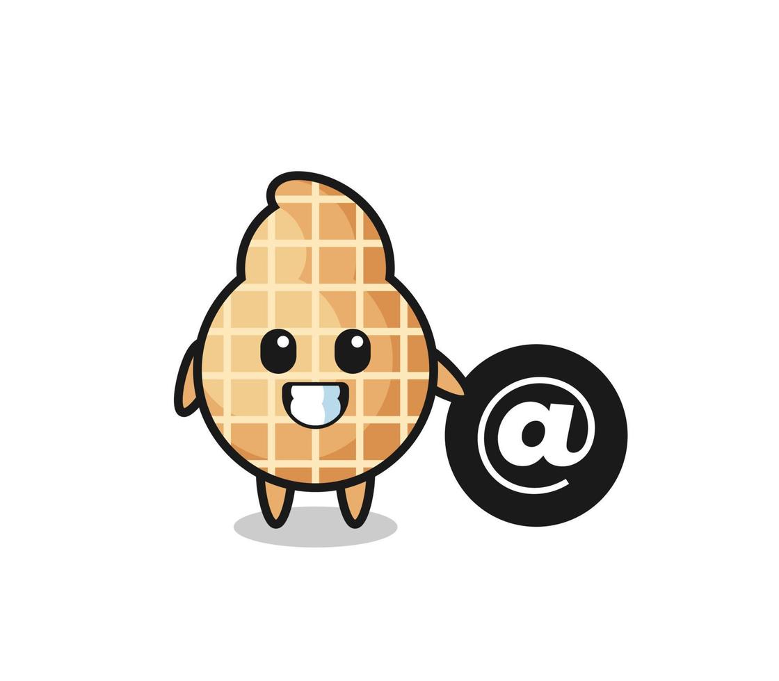 Cartoon Illustration of peanut standing beside the At symbol vector