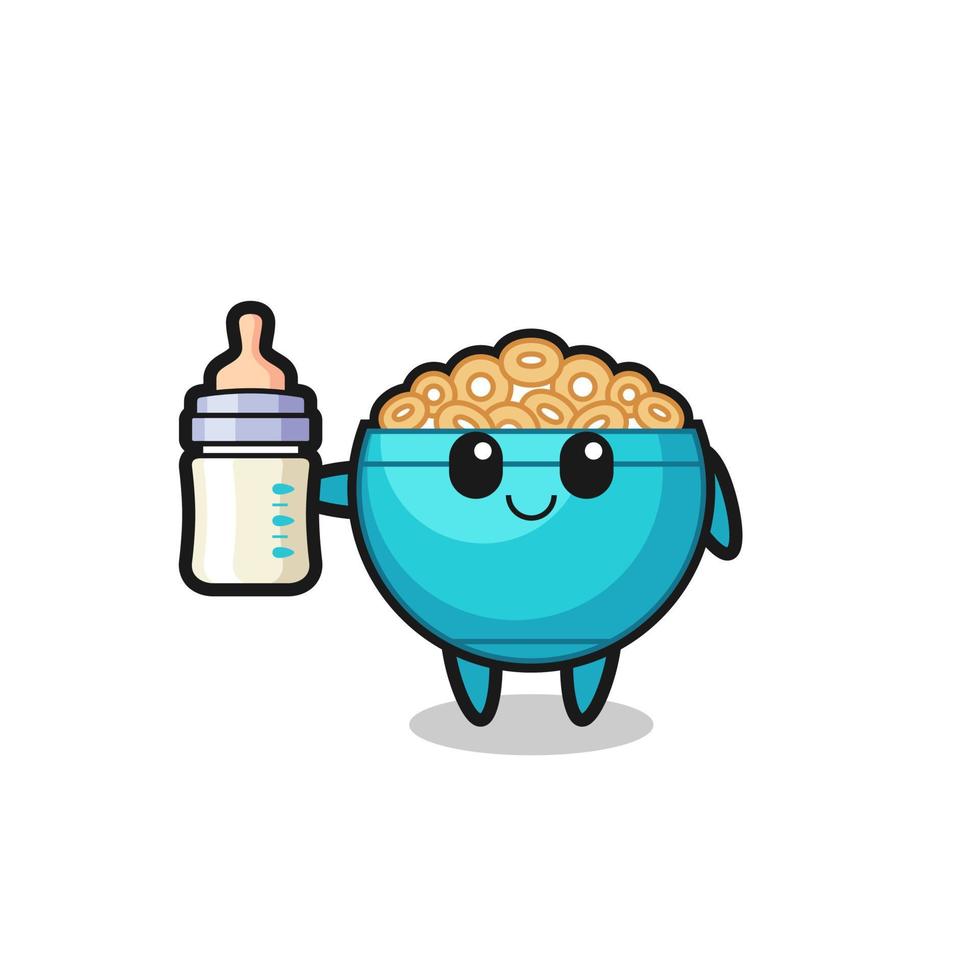baby cereal bowl cartoon character with milk bottle vector