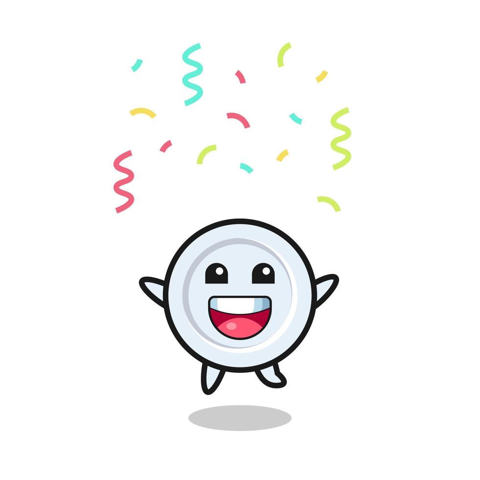 happy plate mascot jumping for congratulation with colour confetti vector