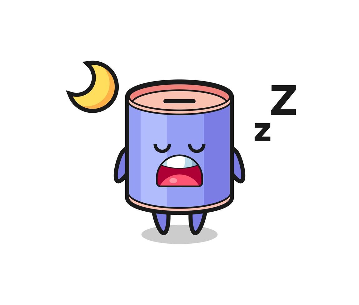 cylinder piggy bank character illustration sleeping at night vector