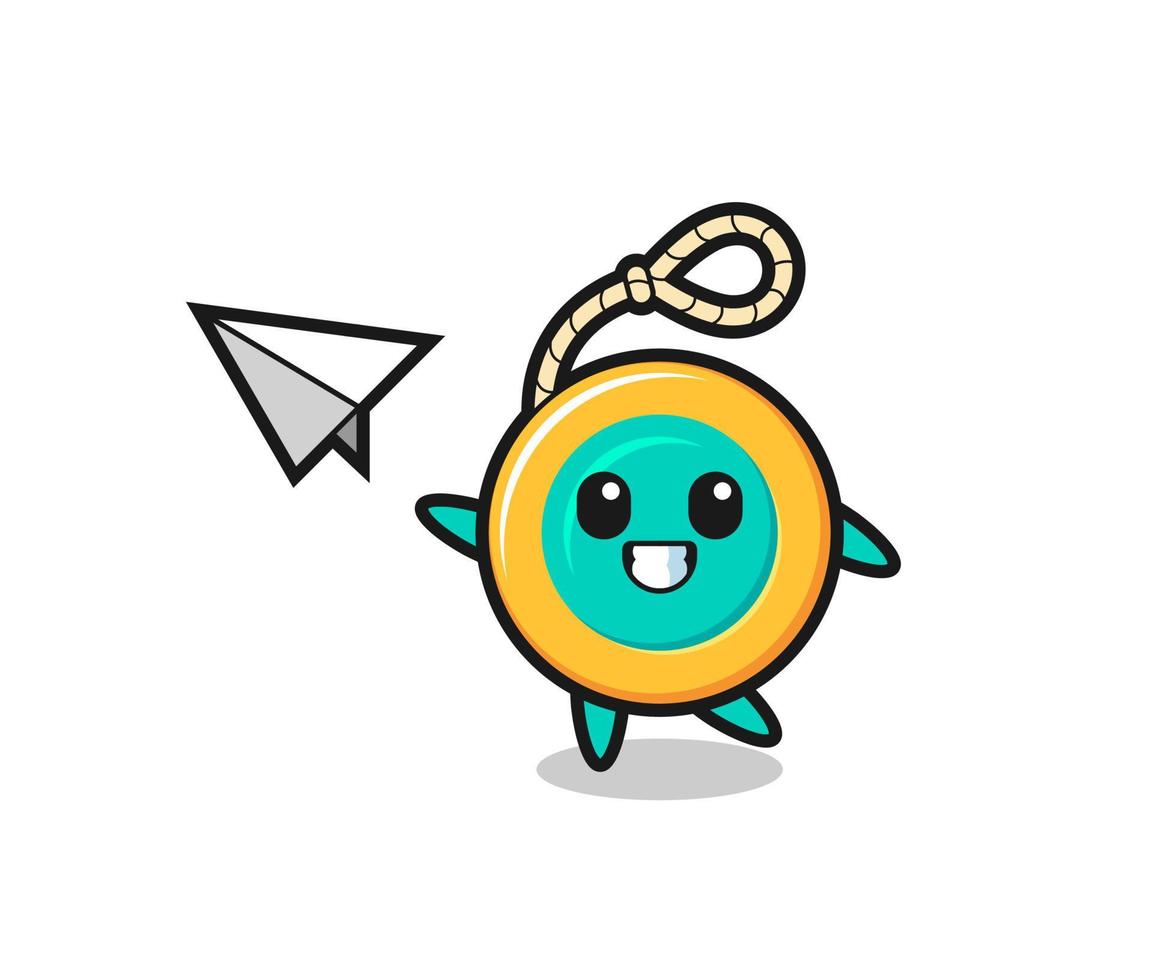 yoyo cartoon character throwing paper airplane vector