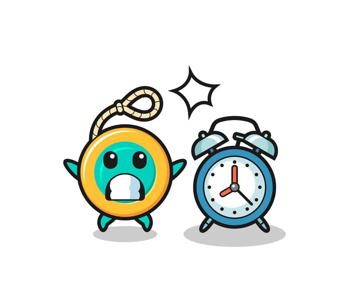 Cartoon Illustration of yoyo is surprised with a giant alarm clock vector