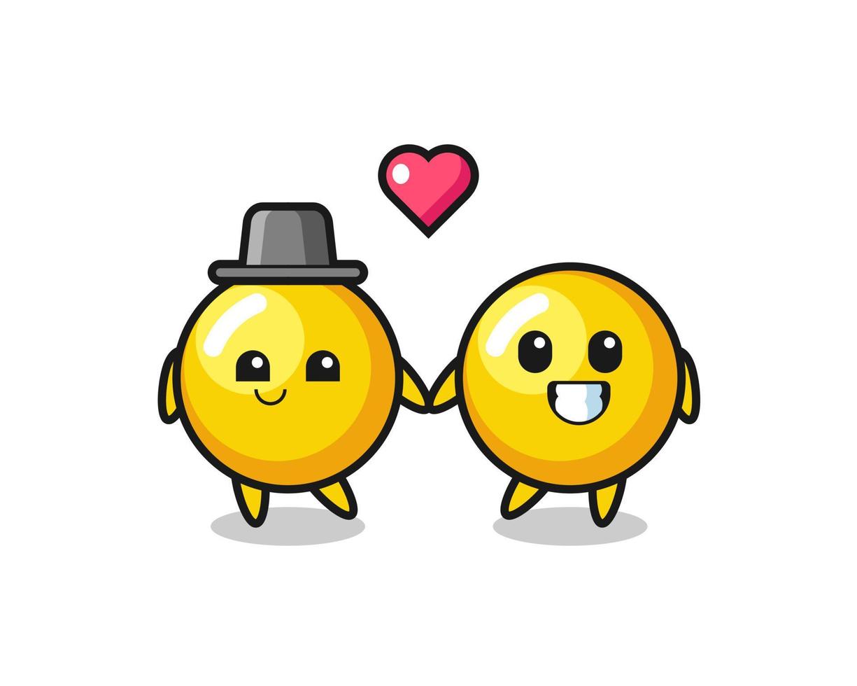 egg yolk cartoon character couple with fall in love gesture vector