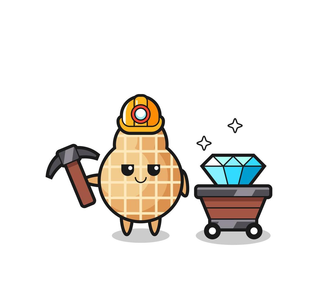 Character Illustration of peanut as a miner vector