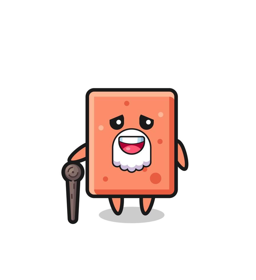 cute brick grandpa is holding a stick vector