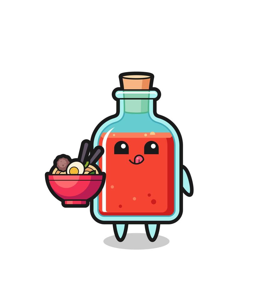 cute square poison bottle character eating noodles vector