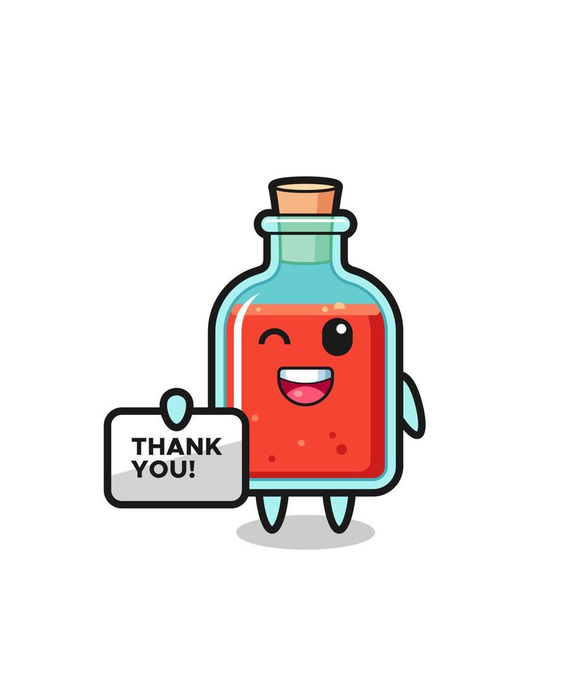 the mascot of the square poison bottle holding a banner that says thank you vector