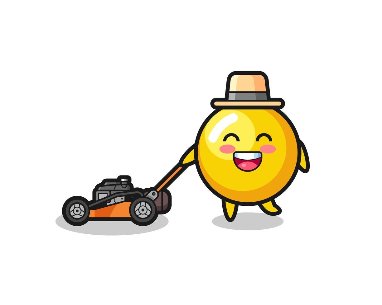 illustration of the egg yolk character using lawn mower vector