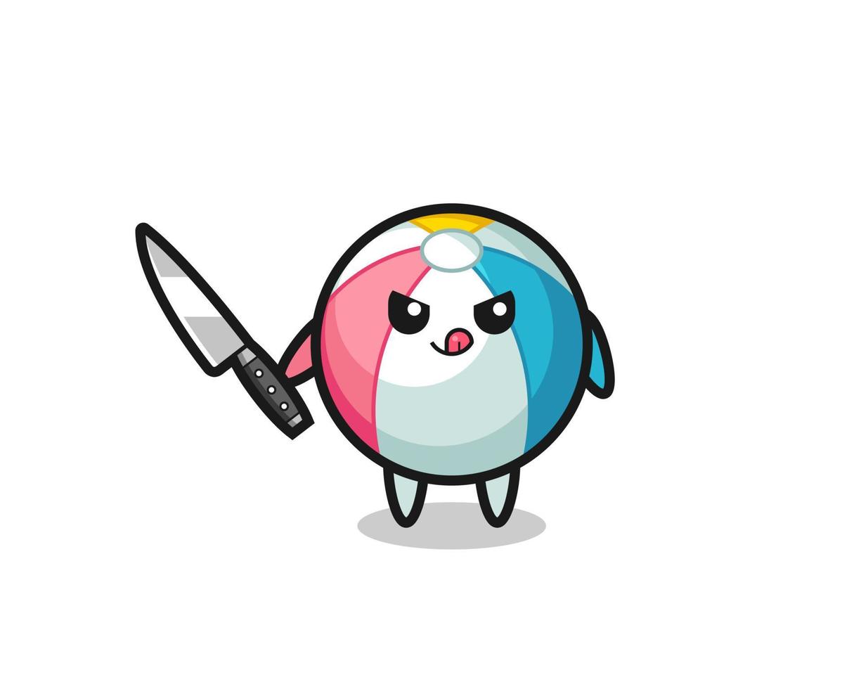 cute beach ball mascot as a psychopath holding a knife vector