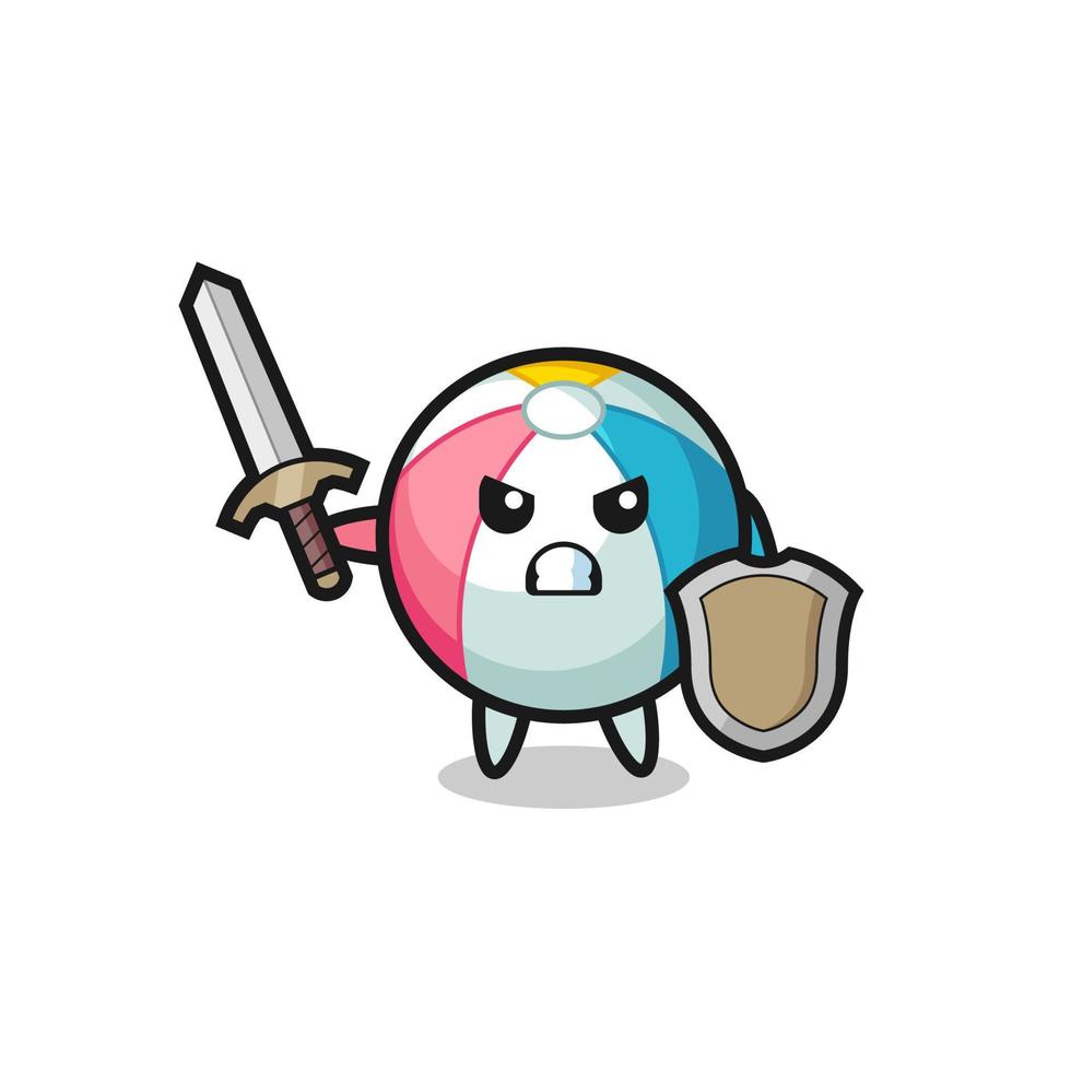 cute beach ball soldier fighting with sword and shield vector