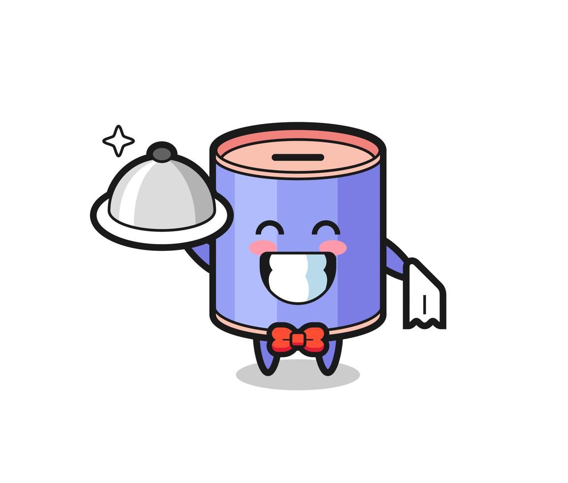 Character mascot of cylinder piggy bank as a waiters vector