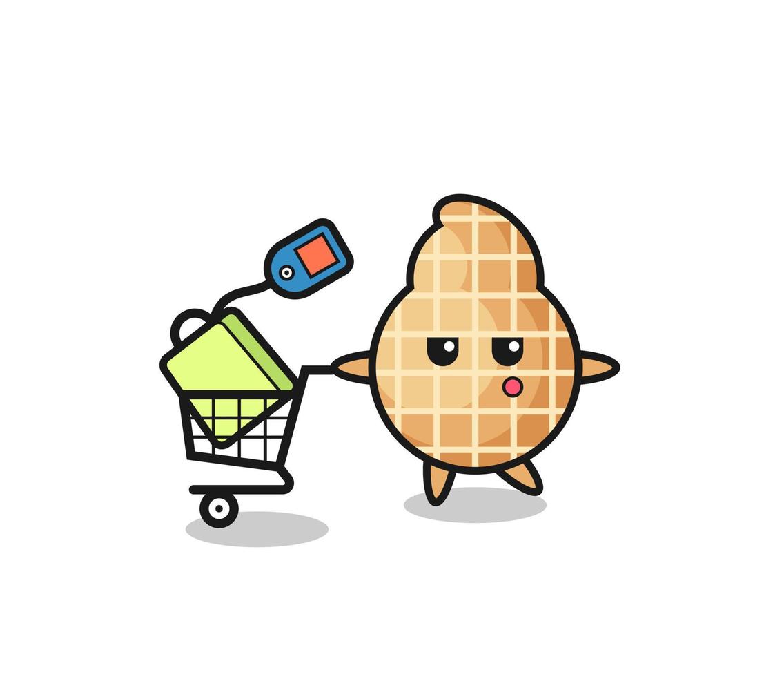 peanut illustration cartoon with a shopping cart vector