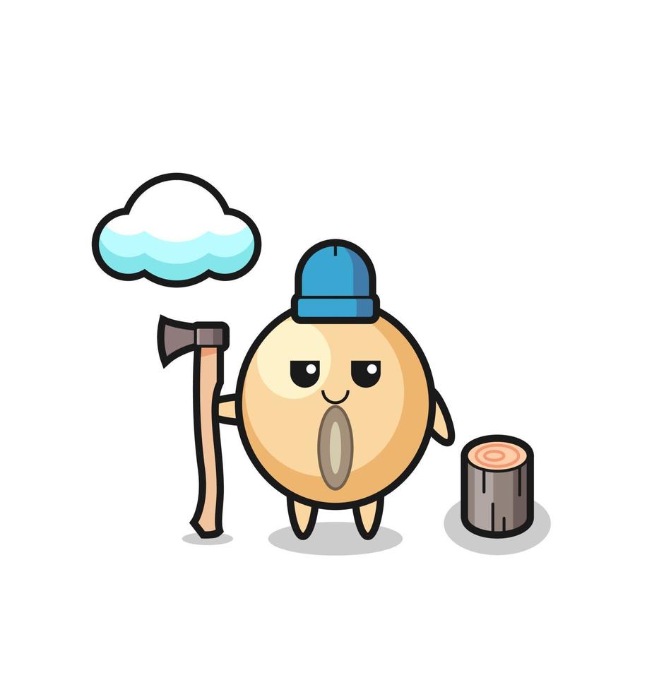 Character cartoon of soy bean as a woodcutter vector